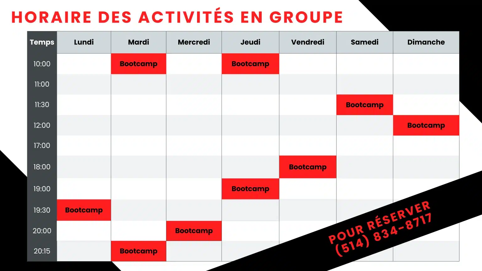 Laval Exclusif Gym Privé Horaire de groupe